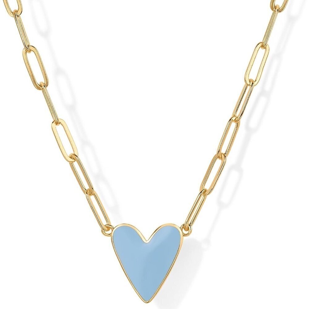 14K Gold Plated Heart Necklace Enamel Pendant Women's Jewelry 19" Chain